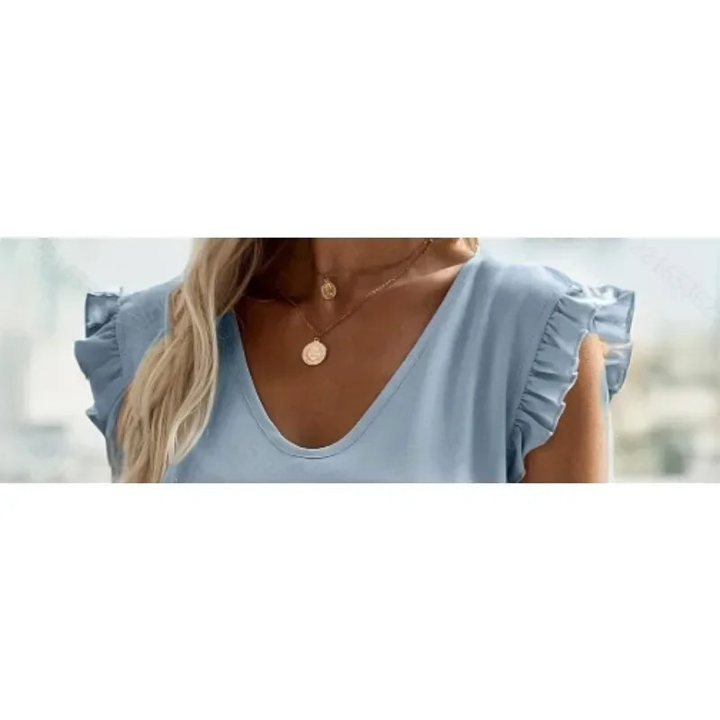 Women Casual V-neck Ruffle Top