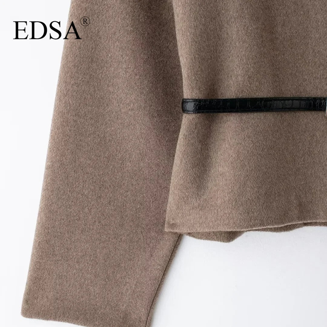 EDSA Women Soft Belted Jacket Wrap V-neck