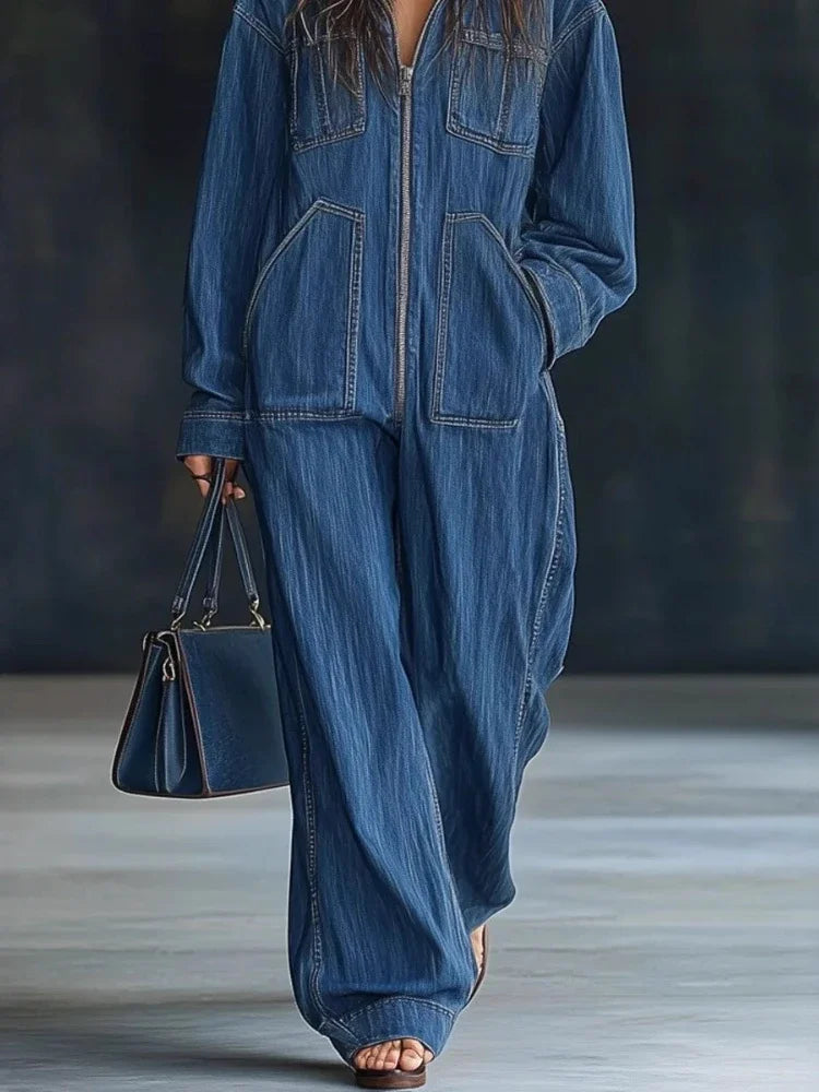 Streetwear Wide -Leg Pants Denim overalls