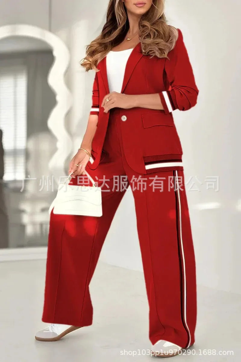 Women Suit Jacket 2 Piece Sets Striped