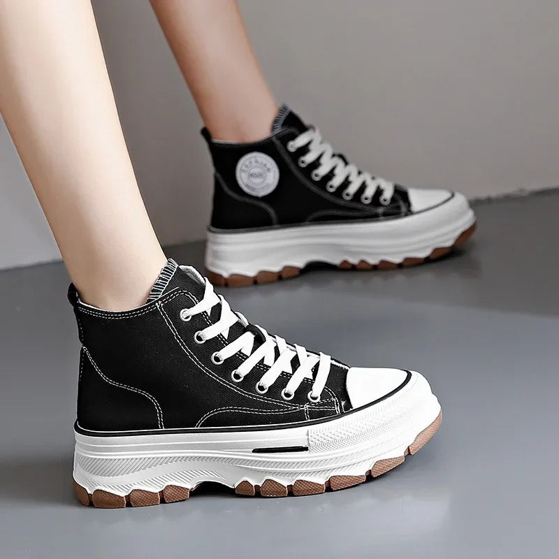 New Women High Top Sneakers Lace-Up Casual Platform