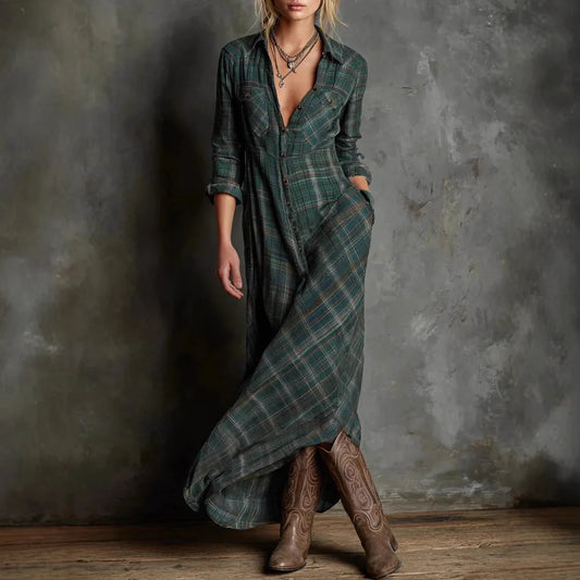 Retro Women's Plaid Long Dress