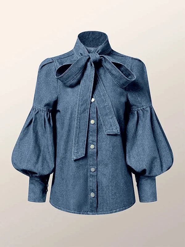 Puff Sleeve Denim Blouse