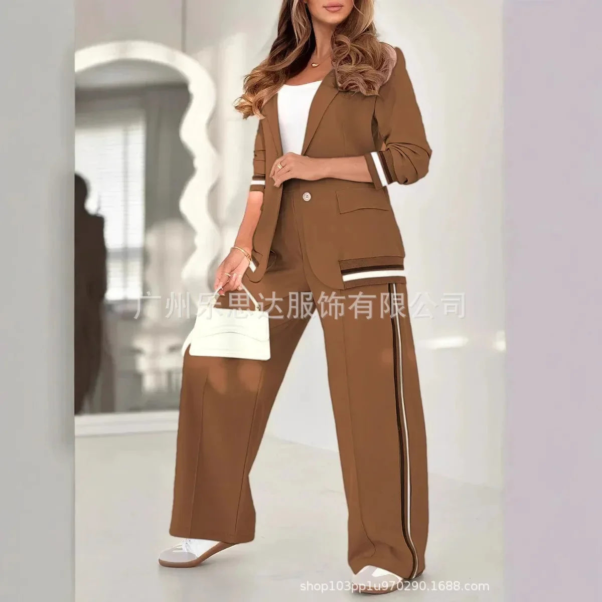 Women Suit Jacket 2 Piece Sets Striped