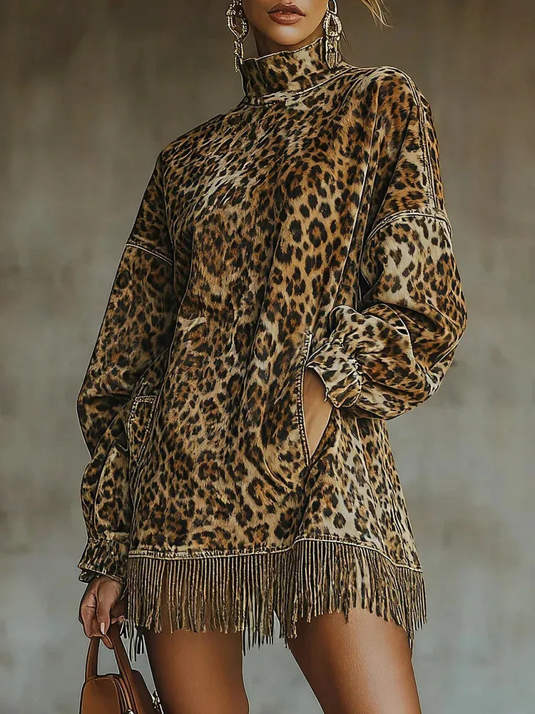 Fashion Retro Suede Tassel Mini Dress