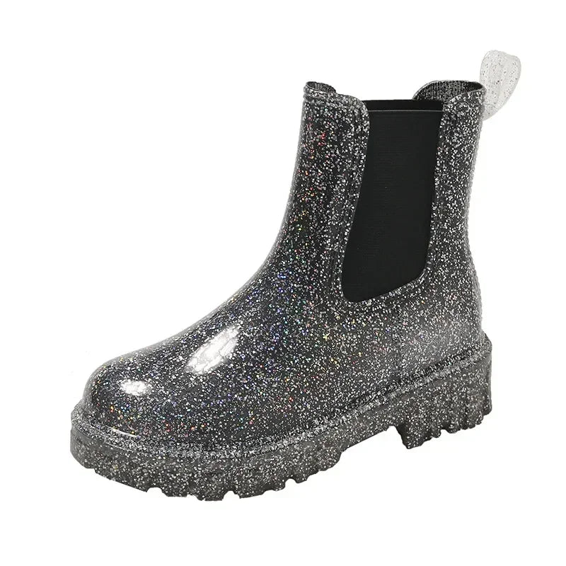 New Women's Shiny Color Rain Boots Four Seasons
