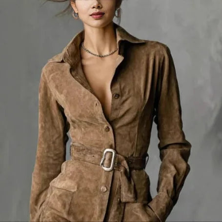 Long Sleeve Shirt Dress with Belt