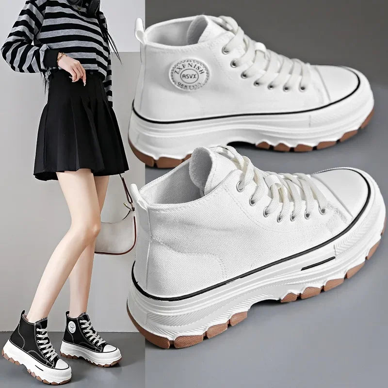 New Women High Top Sneakers Lace-Up Casual Platform