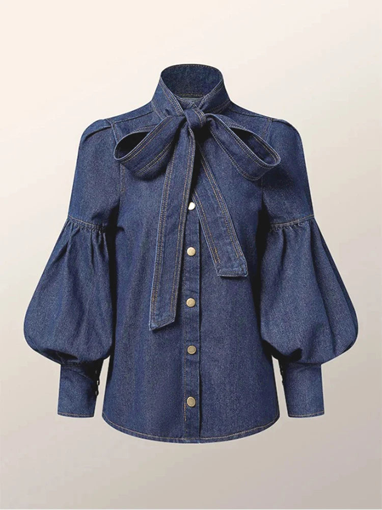 Puff Sleeve Denim Blouse