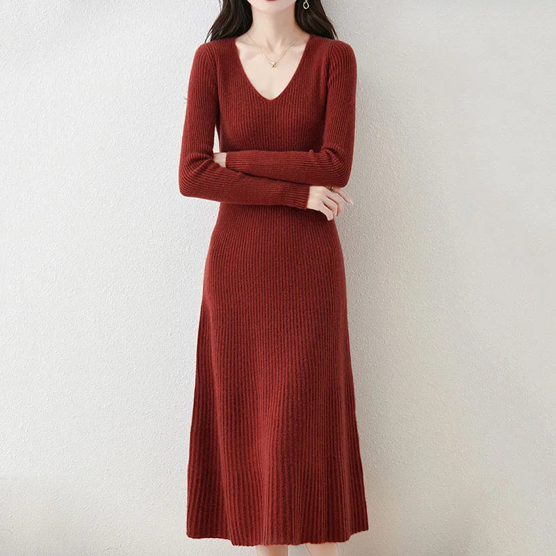 Solid Color Basic Sweater Dress