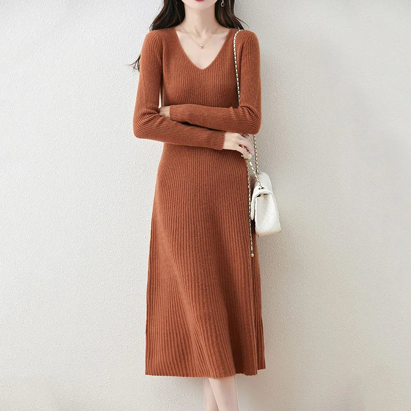 Solid Color Basic Sweater Dress