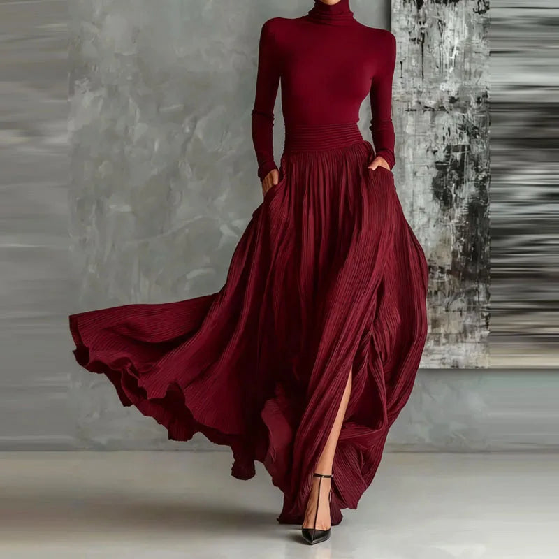 Elegant Turtleneck Pullover & Long Skirt Set