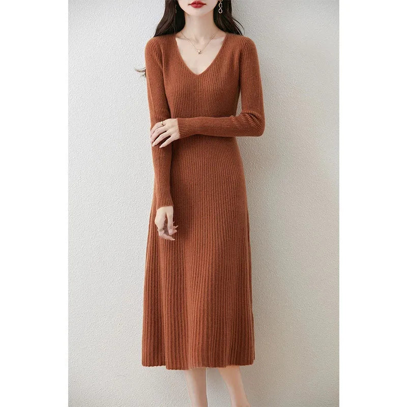 Solid Color Basic Sweater Dress