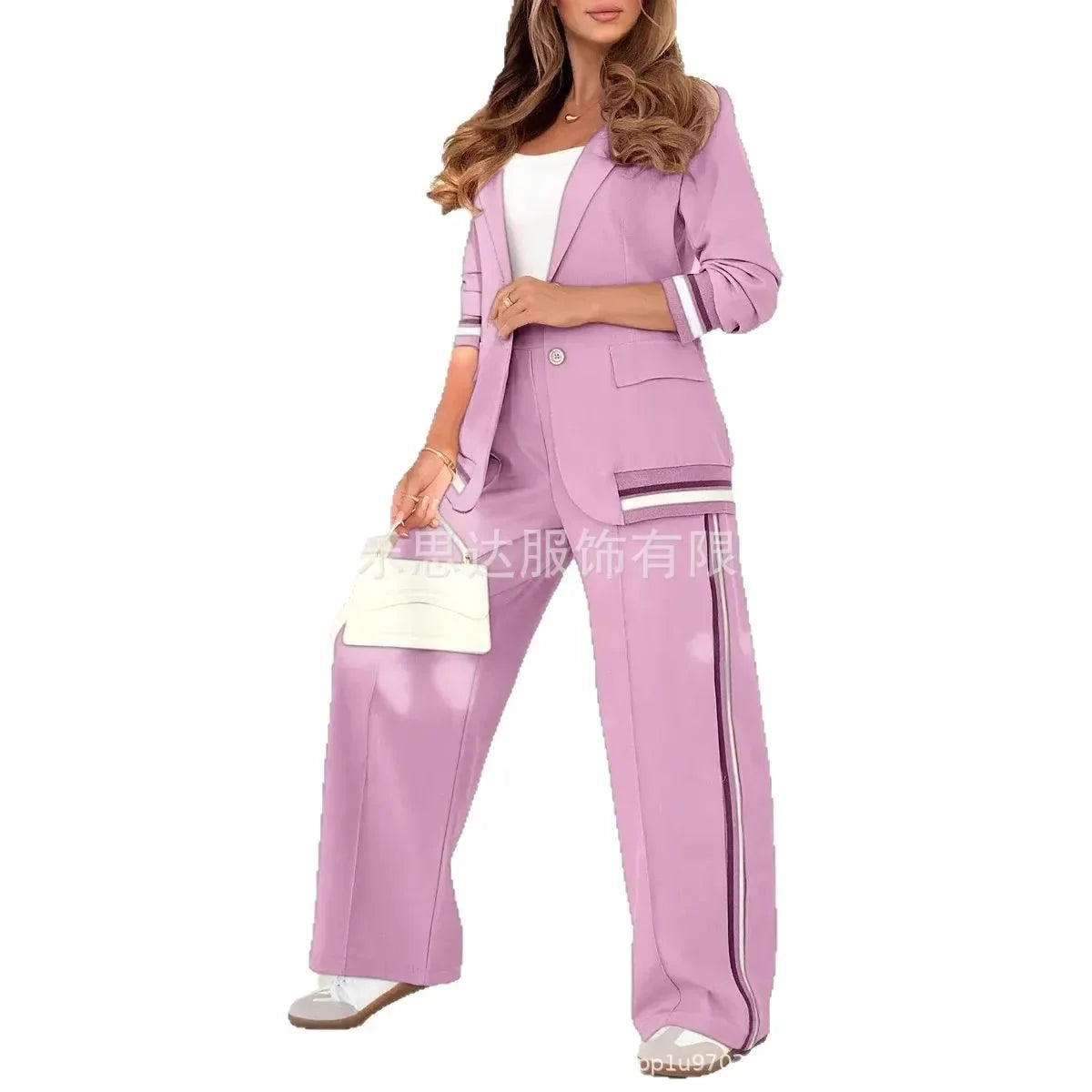 Women Suit Jacket 2 Piece Sets Striped