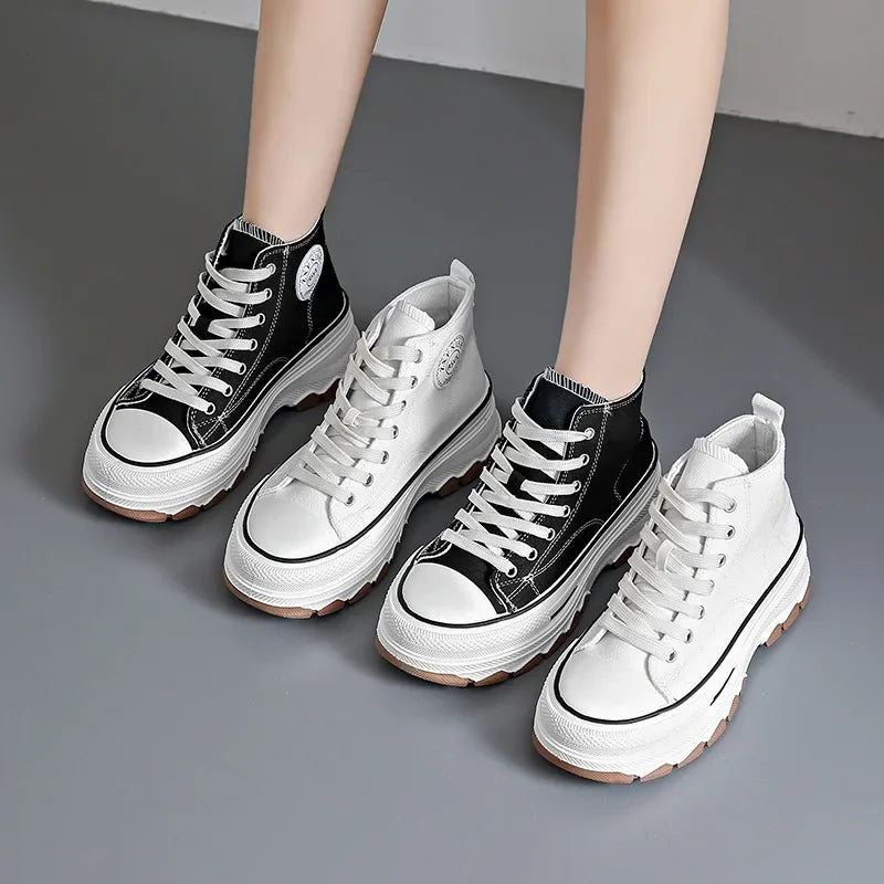 New Women High Top Sneakers Lace-Up Casual Platform