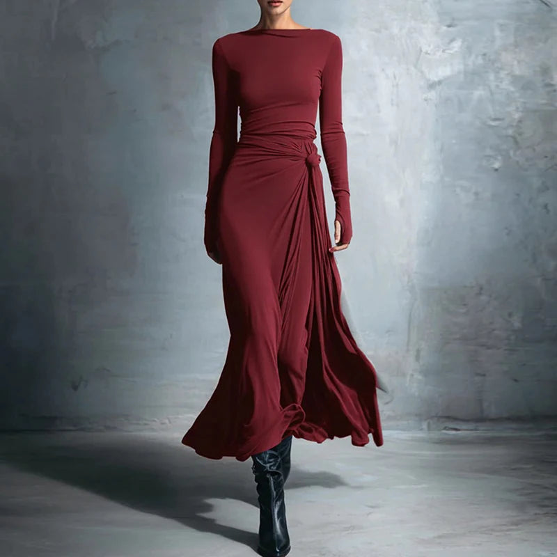 O Neck Long Sleeve Maxi Dress