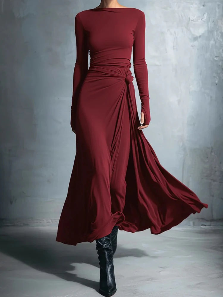 O Neck Long Sleeve Maxi Dress