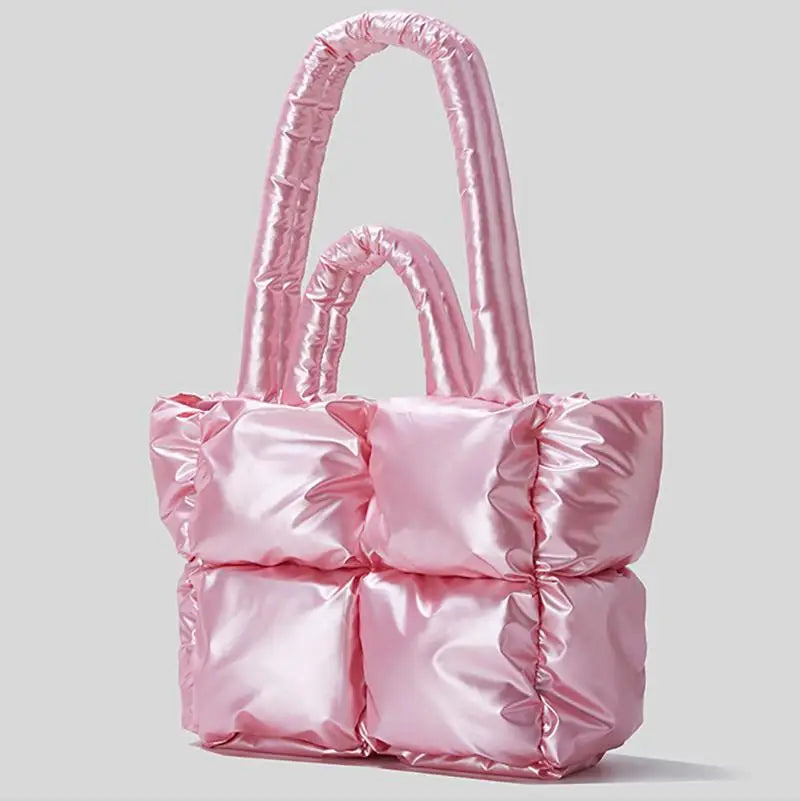 Fluorescent Pink Puffy Tote Nylon Padded