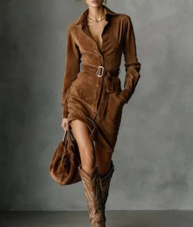 Long Sleeve Shirt Dress with Belt