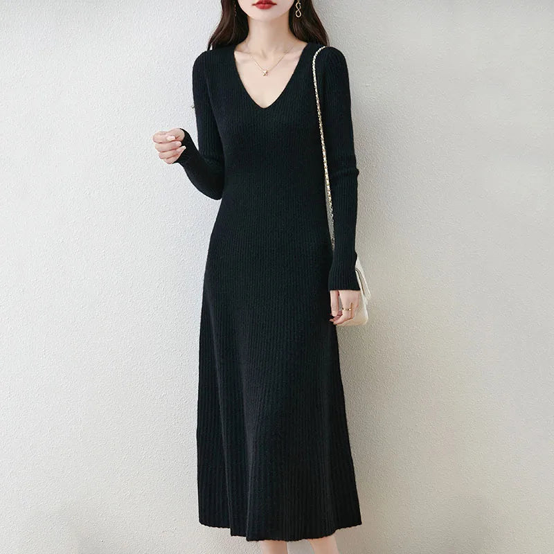 Solid Color Basic Sweater Dress