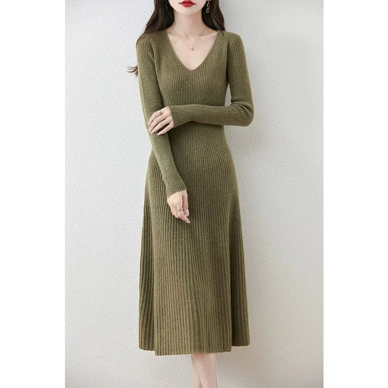 Solid Color Basic Sweater Dress