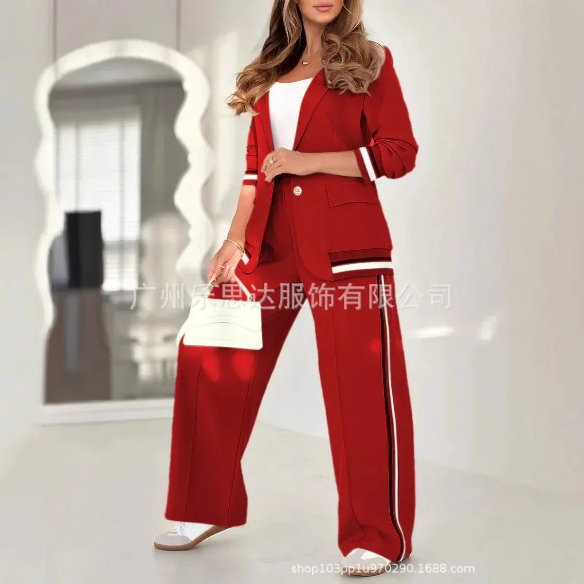 Women Suit Jacket 2 Piece Sets Striped
