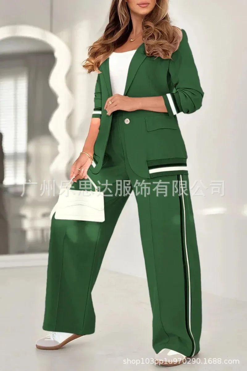 Women Suit Jacket 2 Piece Sets Striped