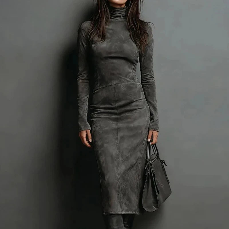 Suede Turtleneck Maxi Dress