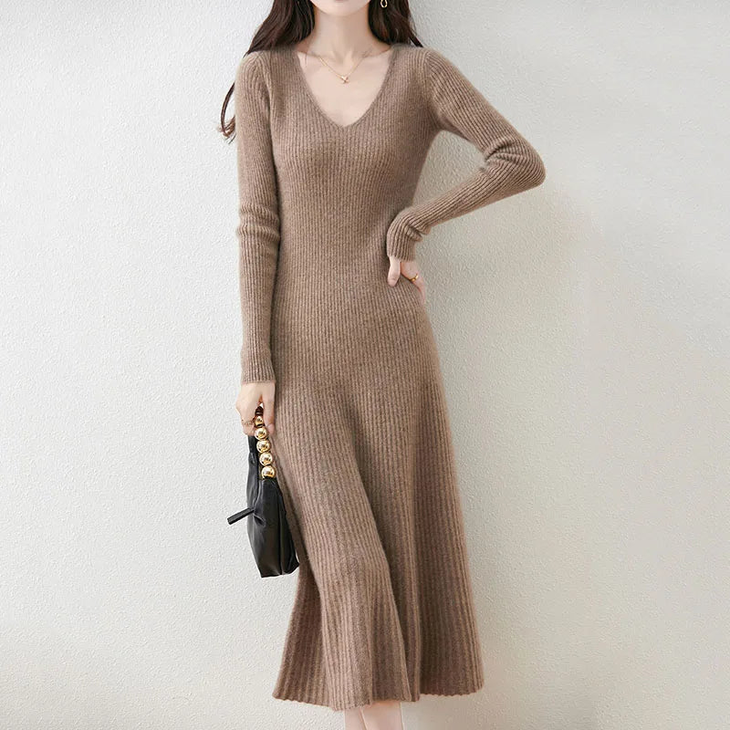 Solid Color Basic Sweater Dress
