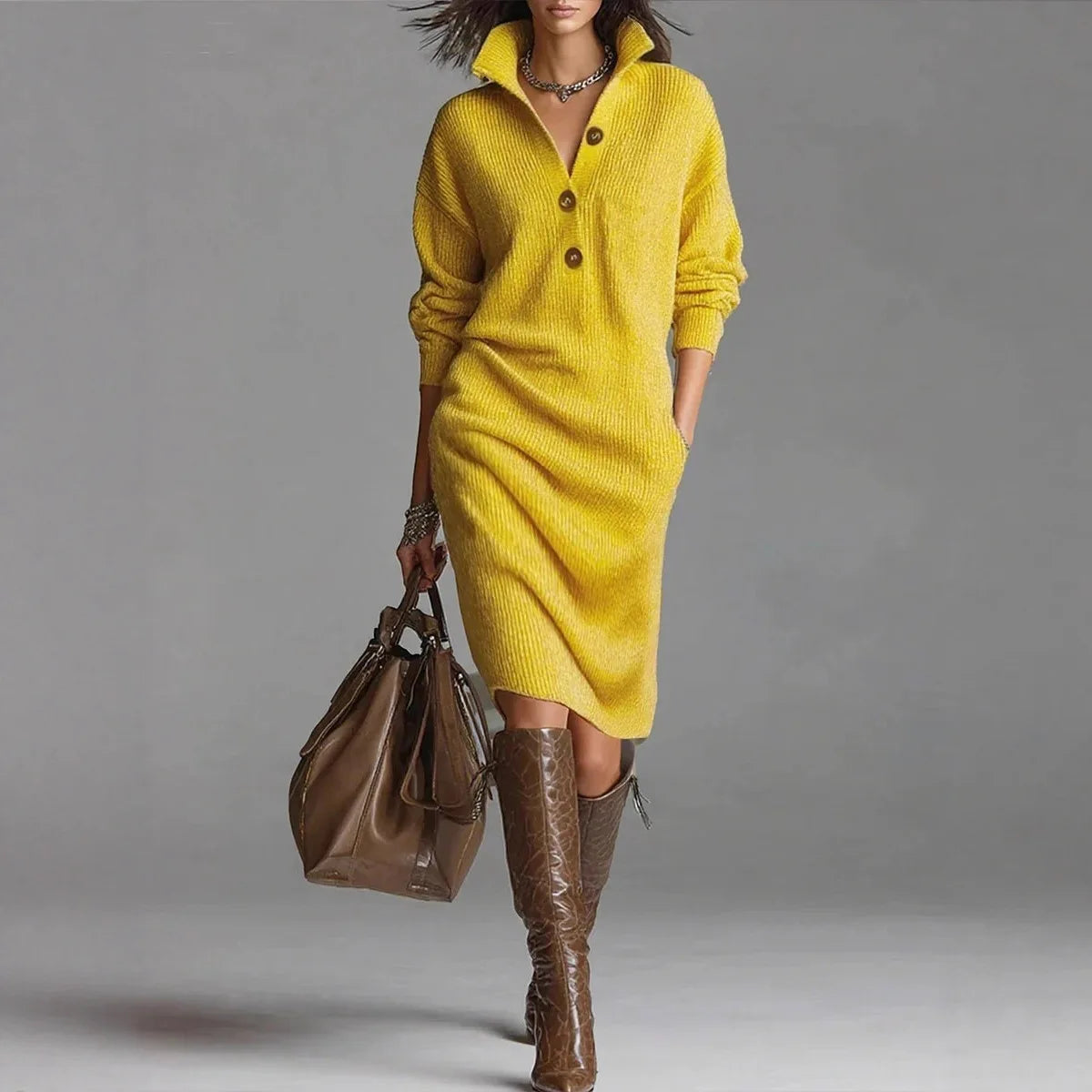 Solid Color Slim Long Sleeve Dress