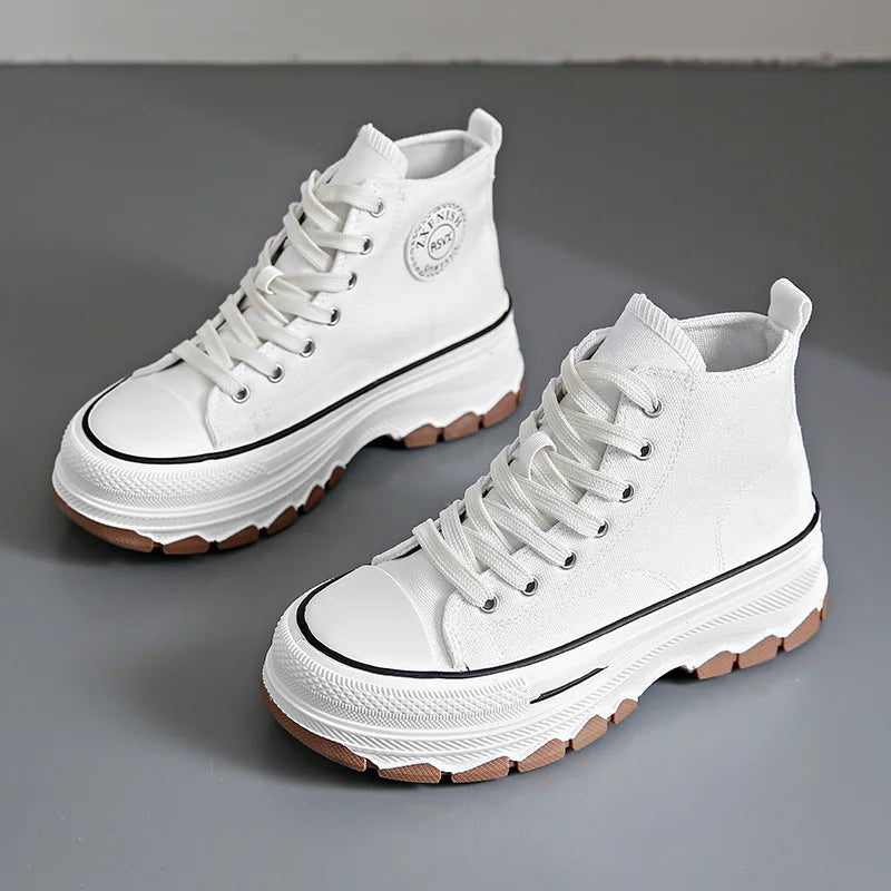 New Women High Top Sneakers Lace-Up Casual Platform