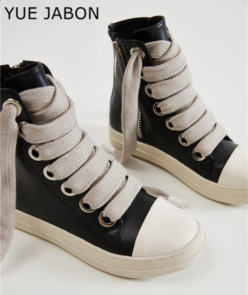 High-top Canvas Sneakers Black Leather with zipper