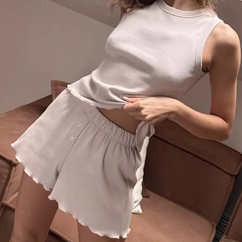 Solid Ribbed Knit Lounge Set