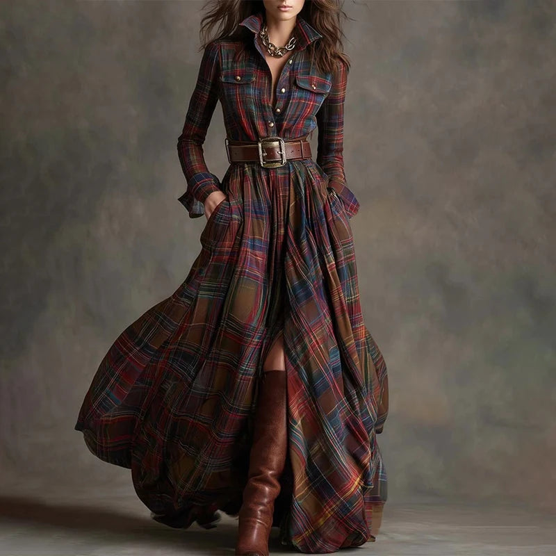 Plaid Print Maxi Dress