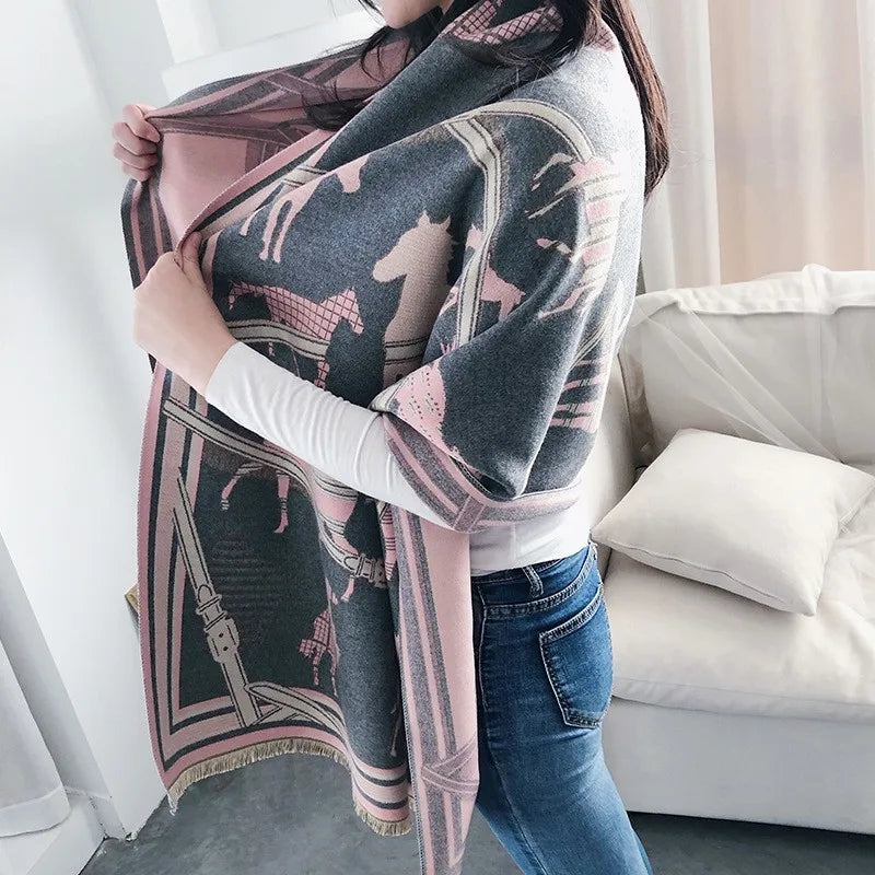 Cashmere Scarf Women Luxury Horse Print