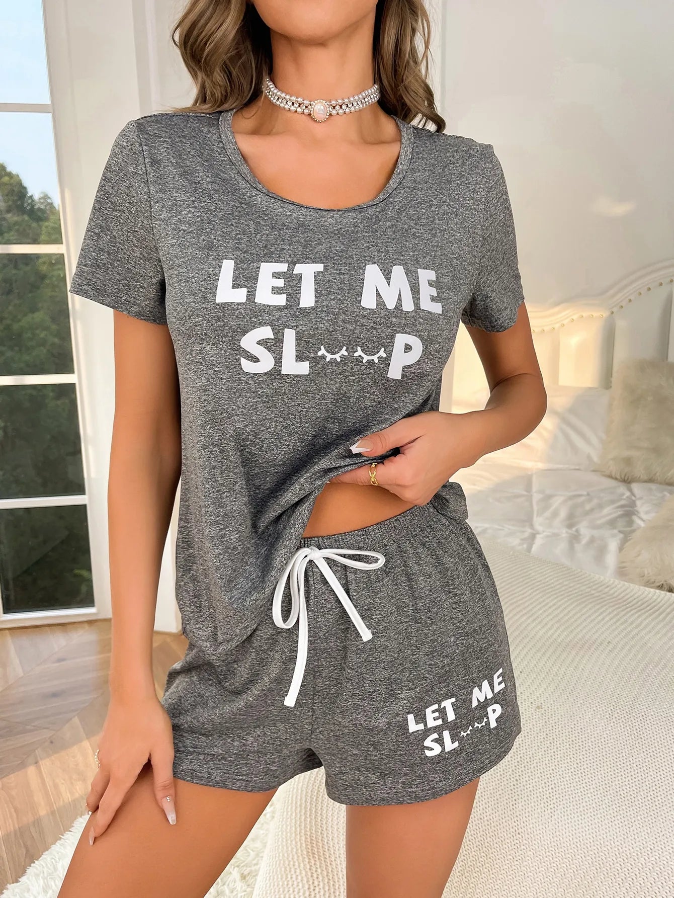 Soft Gray "Let Me Sleep" Pajama Set