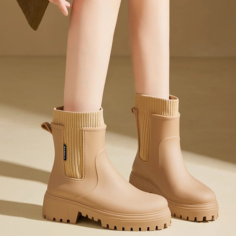 Women's Mid Tube Water Resistant Rubber Shoes