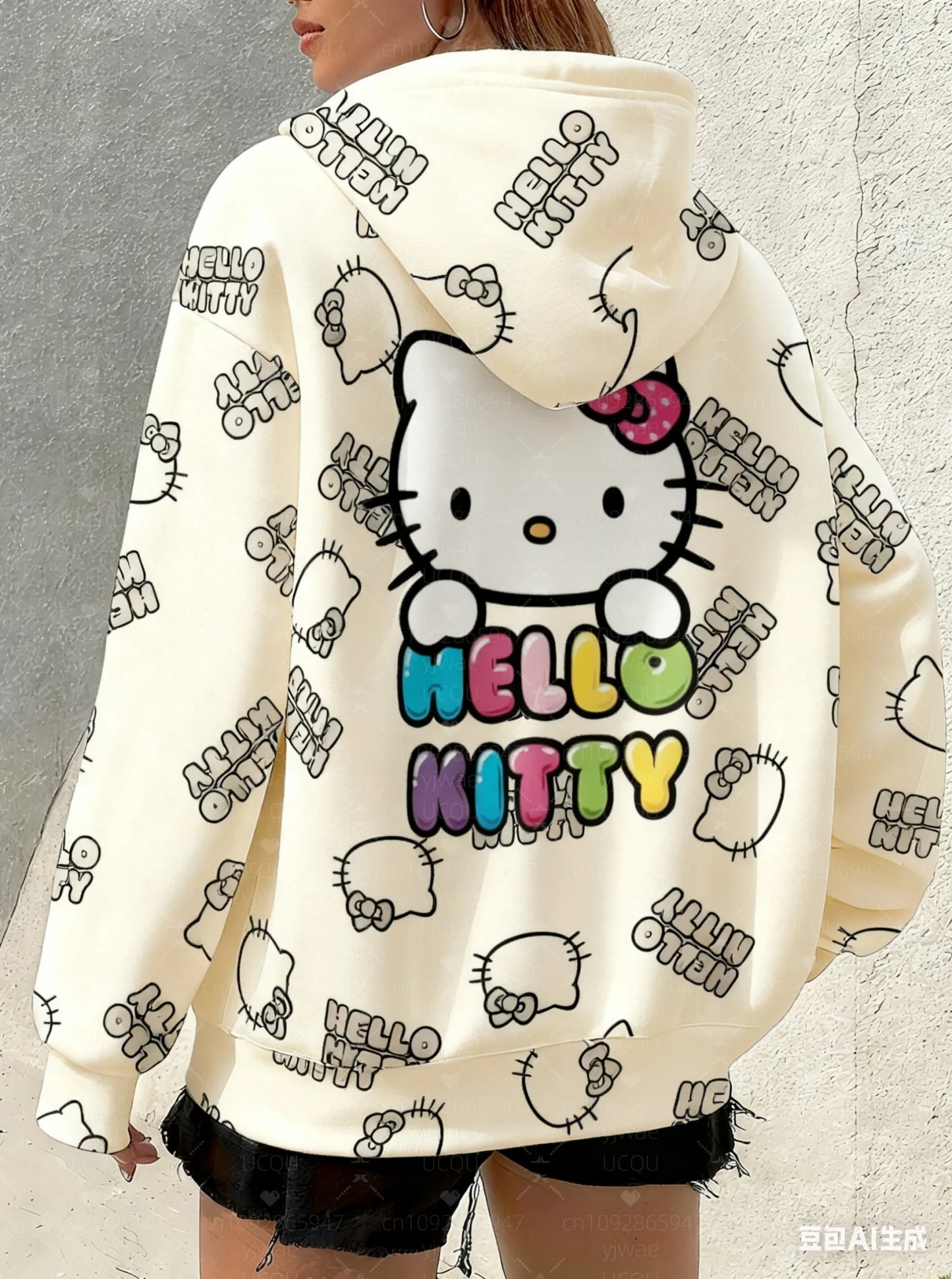 Plus Size Hello Kitty Print Hooded Sweatshirt