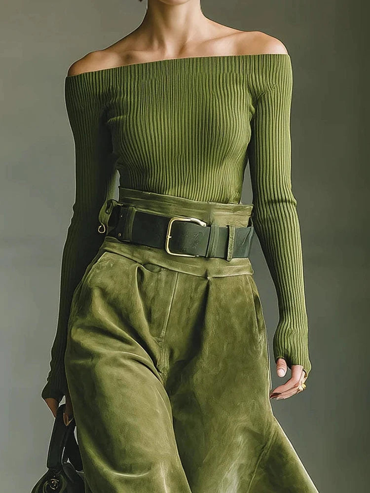 Fashion Patchwork High Waist Two-Piece Suit