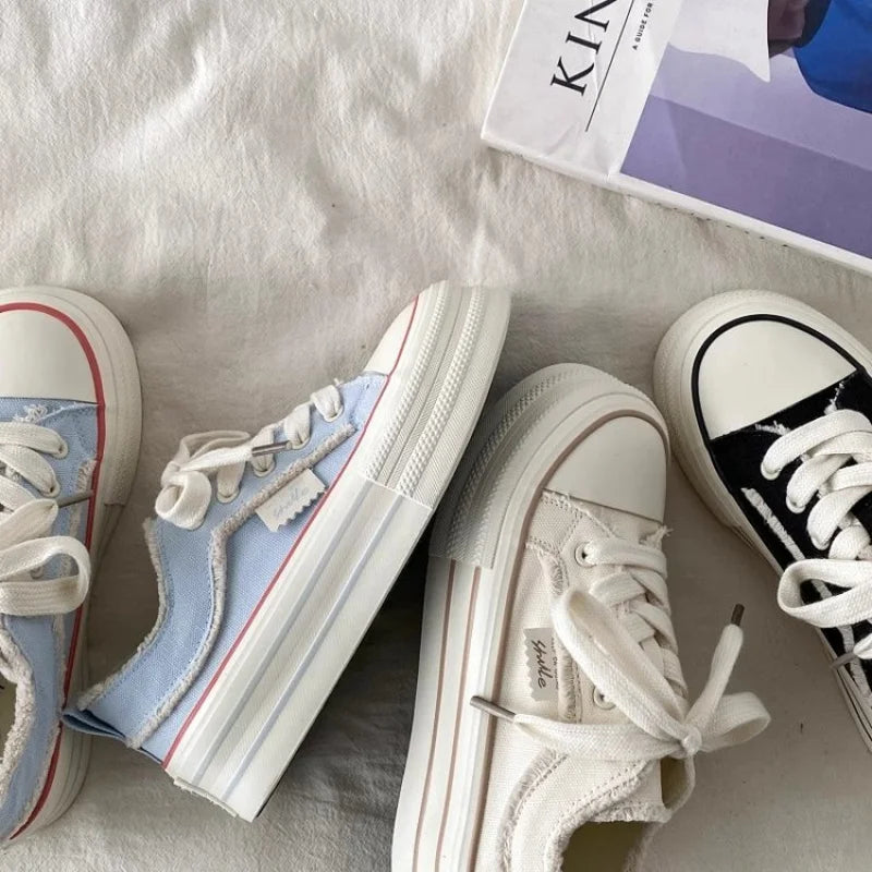 Women's Raw-Edge Platform Canvas Shoes