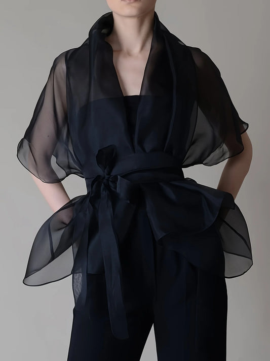 Women's Organza Blouse Lace Up