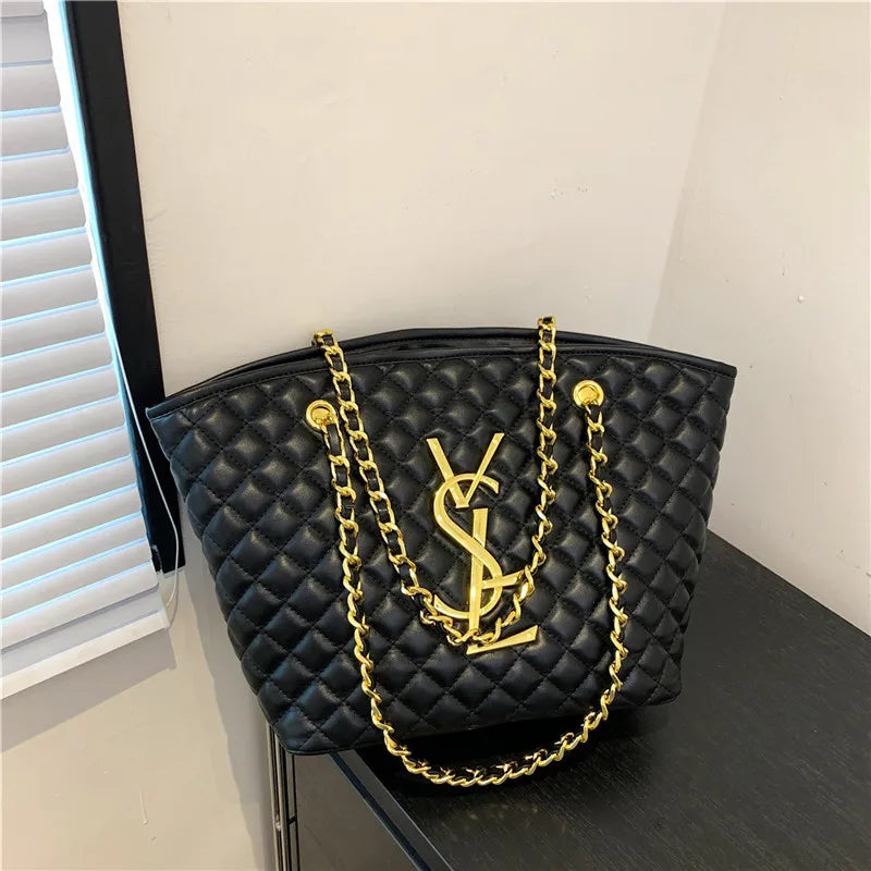 Luxurious Retro Diamond Pattern Shoulder Tote Bag