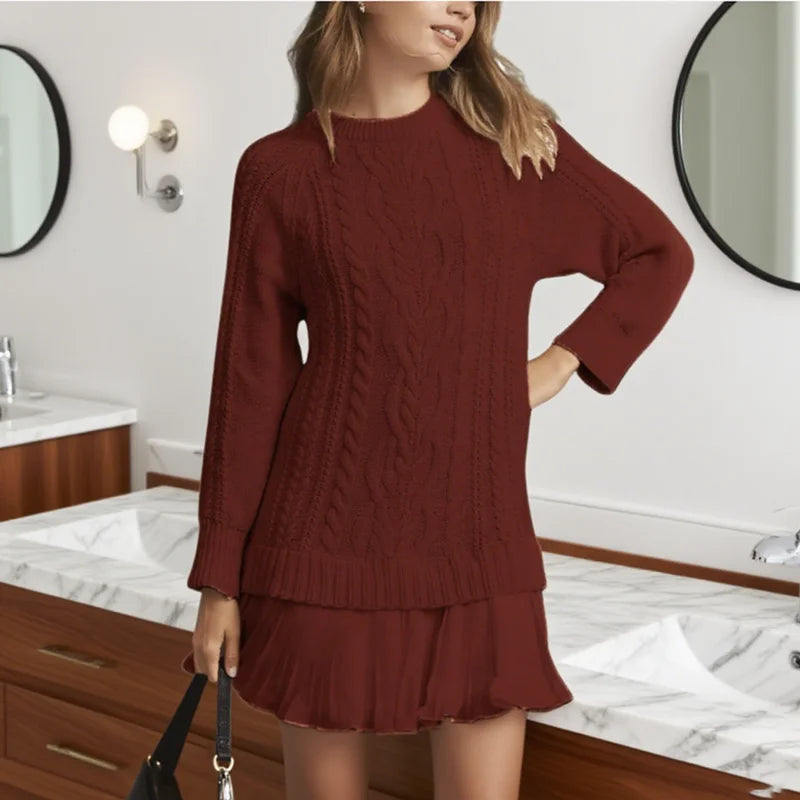 Elegant O Neck Twist Sweater Dress