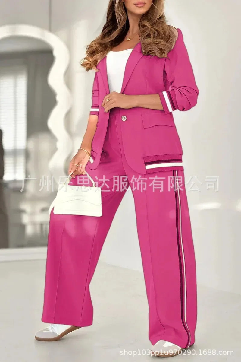 Women Suit Jacket 2 Piece Sets Striped