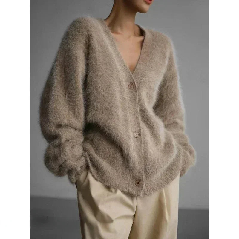Long Sleeve Oversized Sweater with Buttons Solid Knitted