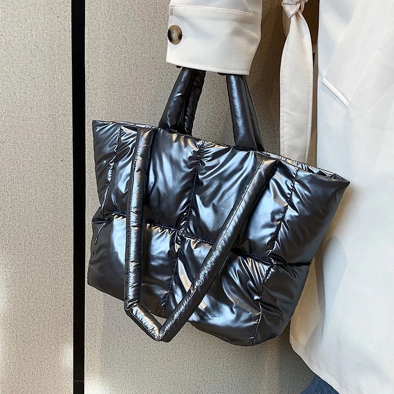 Fluorescent Pink Puffy Tote Nylon Padded