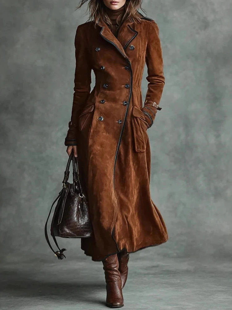 Chic Faux Suede Long Trench Coat