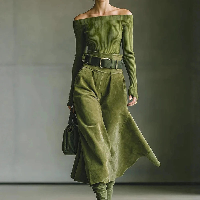 Fashion Patchwork High Waist Two-Piece Suit