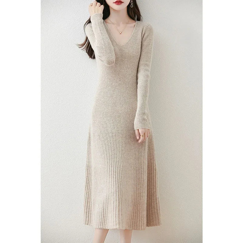 Solid Color Basic Sweater Dress