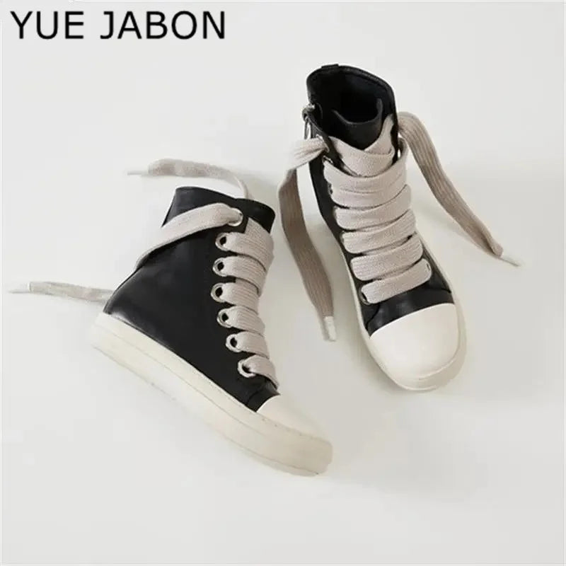 High-top Canvas Sneakers Black Leather with zipper